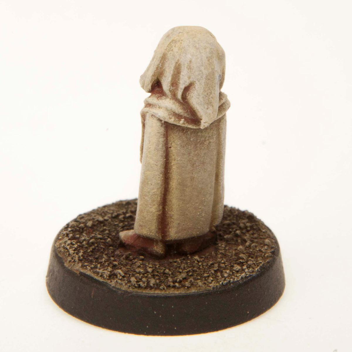 Primed pewter Gnome Shrouded Figure miniature, 18mm tall, another view