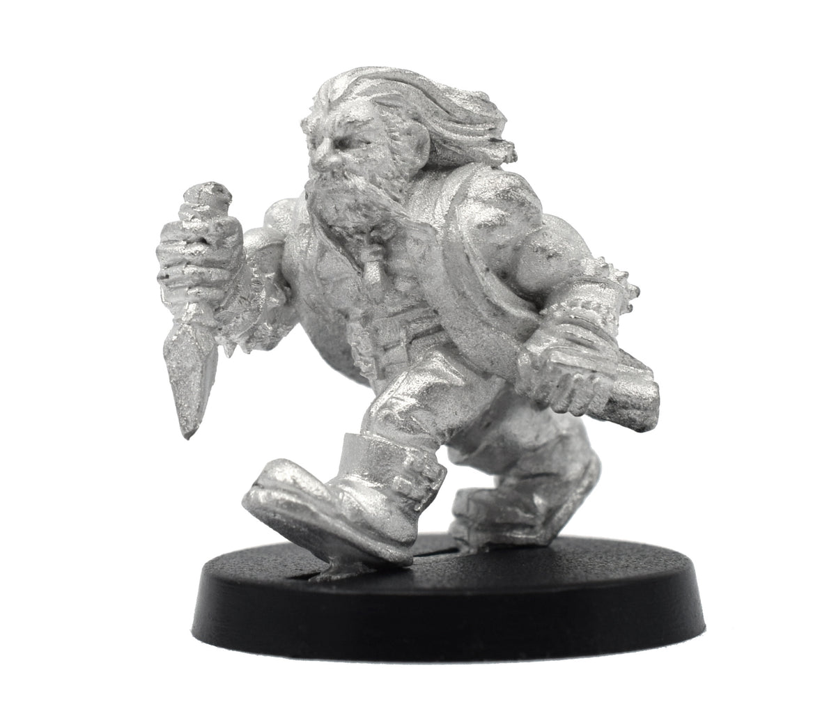Unpainted pewter Dwarven Necromancer miniature, 23mm tall