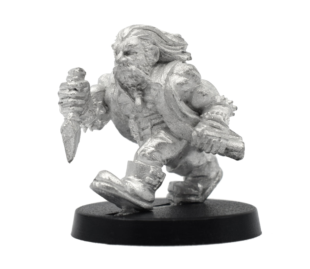 Unpainted pewter Dwarven Necromancer miniature, 23mm tall, another view