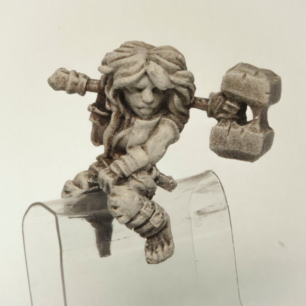 Primed pewter Halfling Berserker Rider miniature, 30mm tall