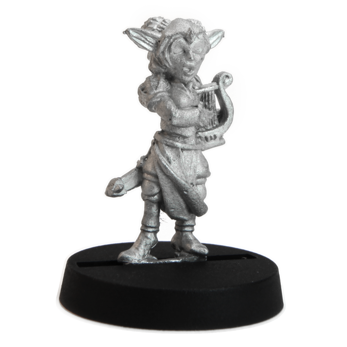 Unpainted pewter Gnome Bard miniature, 23mm tall
