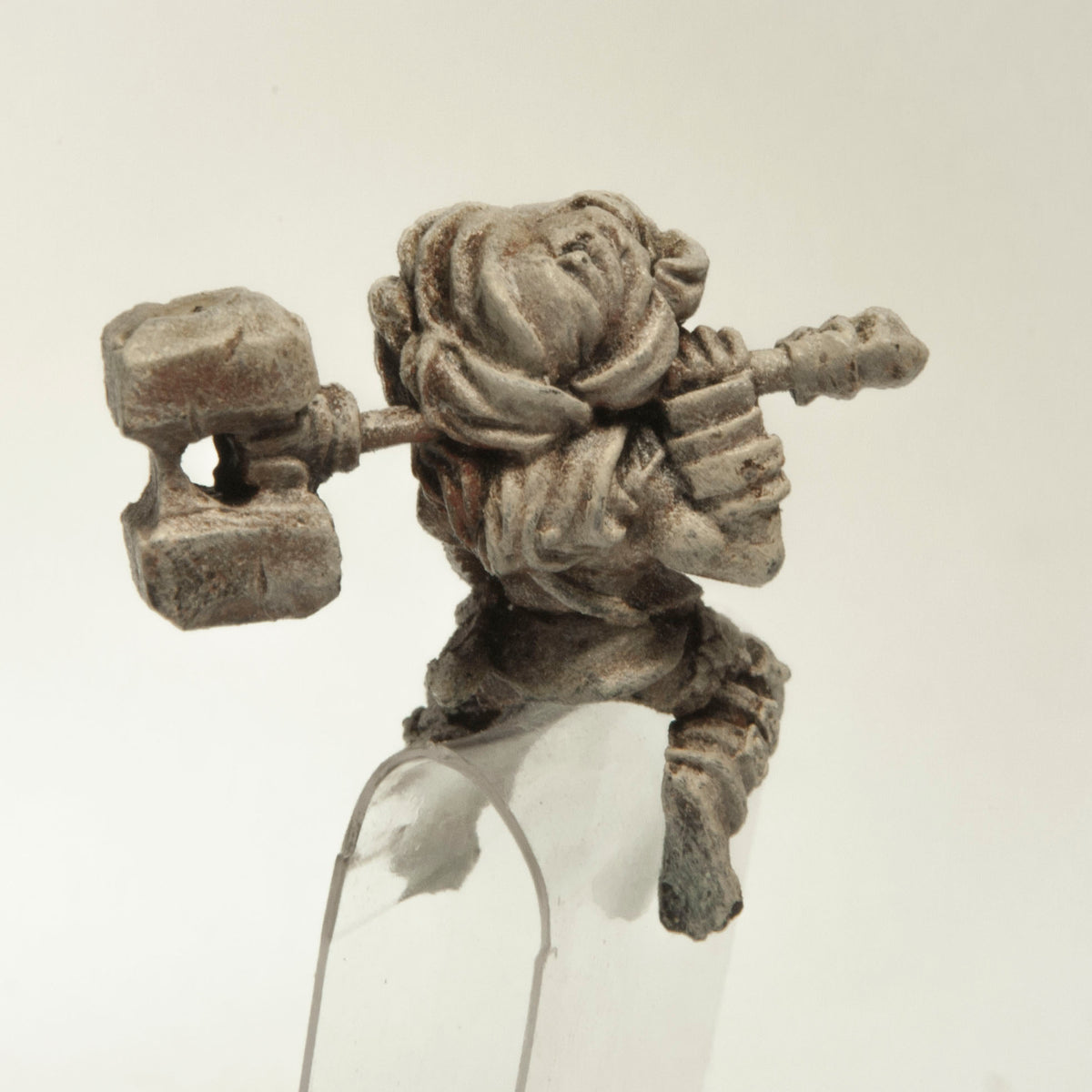Primed pewter Halfling Berserker Rider miniature, 30mm tall, another view