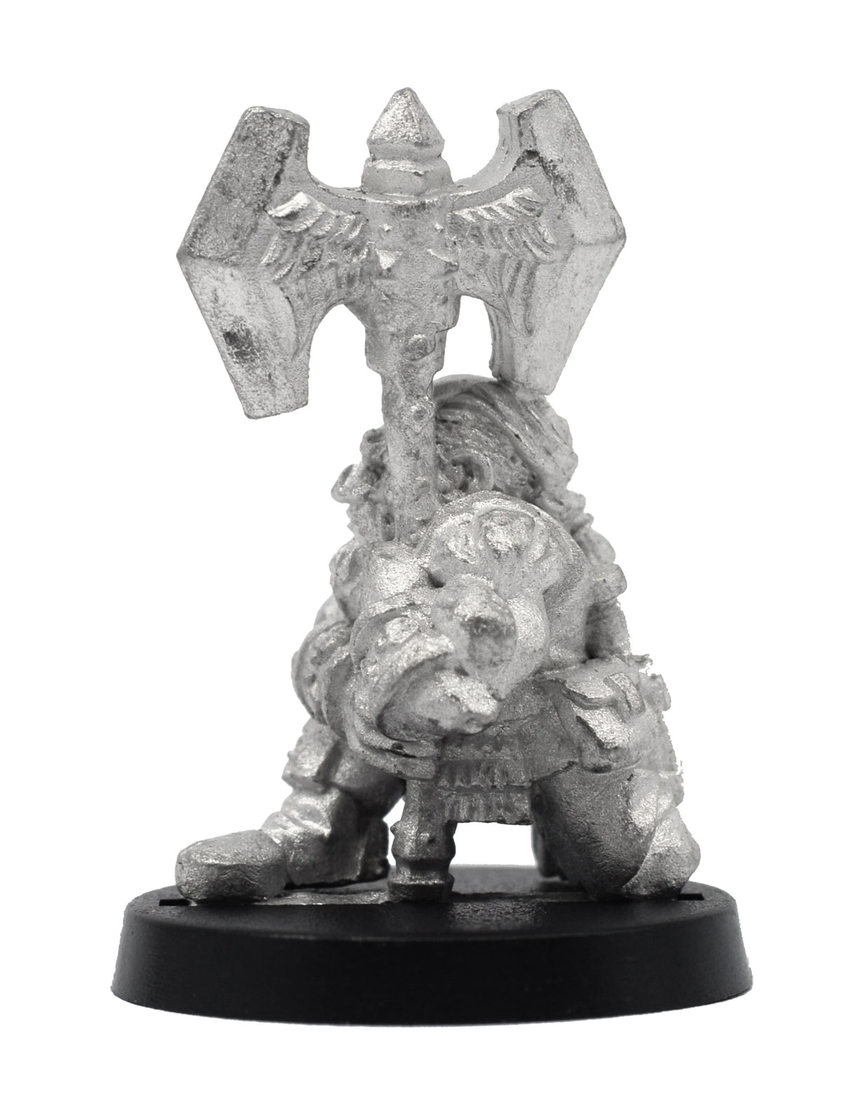Unpainted pewter Dwarven Barbarian miniature, 32mm tall, another view