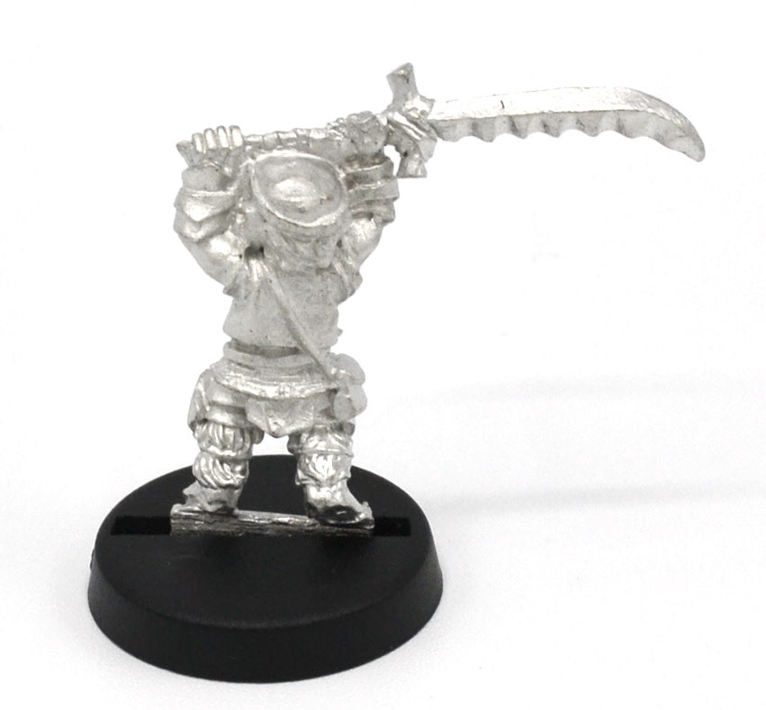 Unpainted pewter Halfling Barbarian miniature, 25mm tall, another view