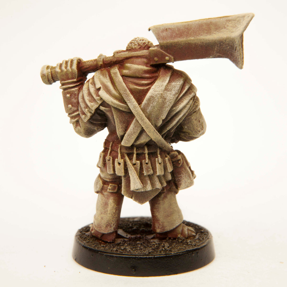 Primed pewter Half-Orc Fighter miniature, 40mm tall, another view