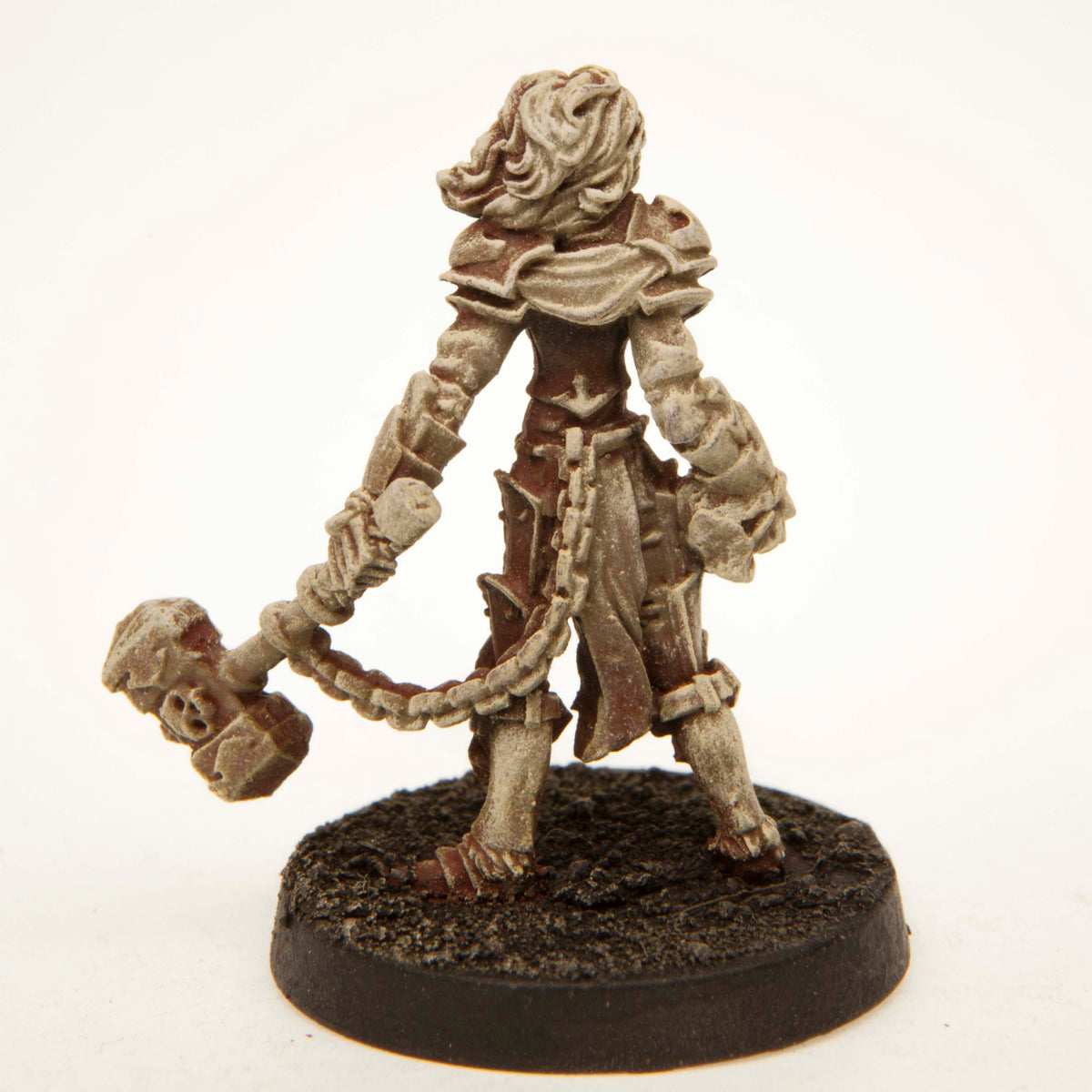 Primed pewter Elf Death Knight miniature, 31mm tall, another view