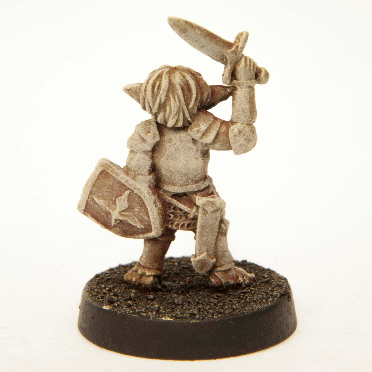 Primed pewter Gnome Knight on Foot miniature, 25mm tall, another view