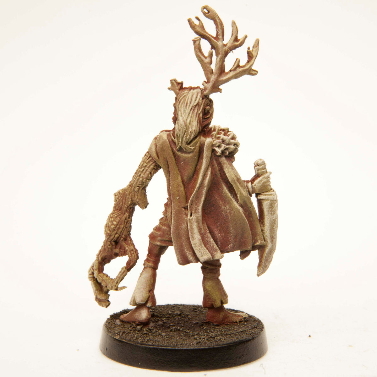 Primed pewter Elf Druid miniature, 45mm tall, another view