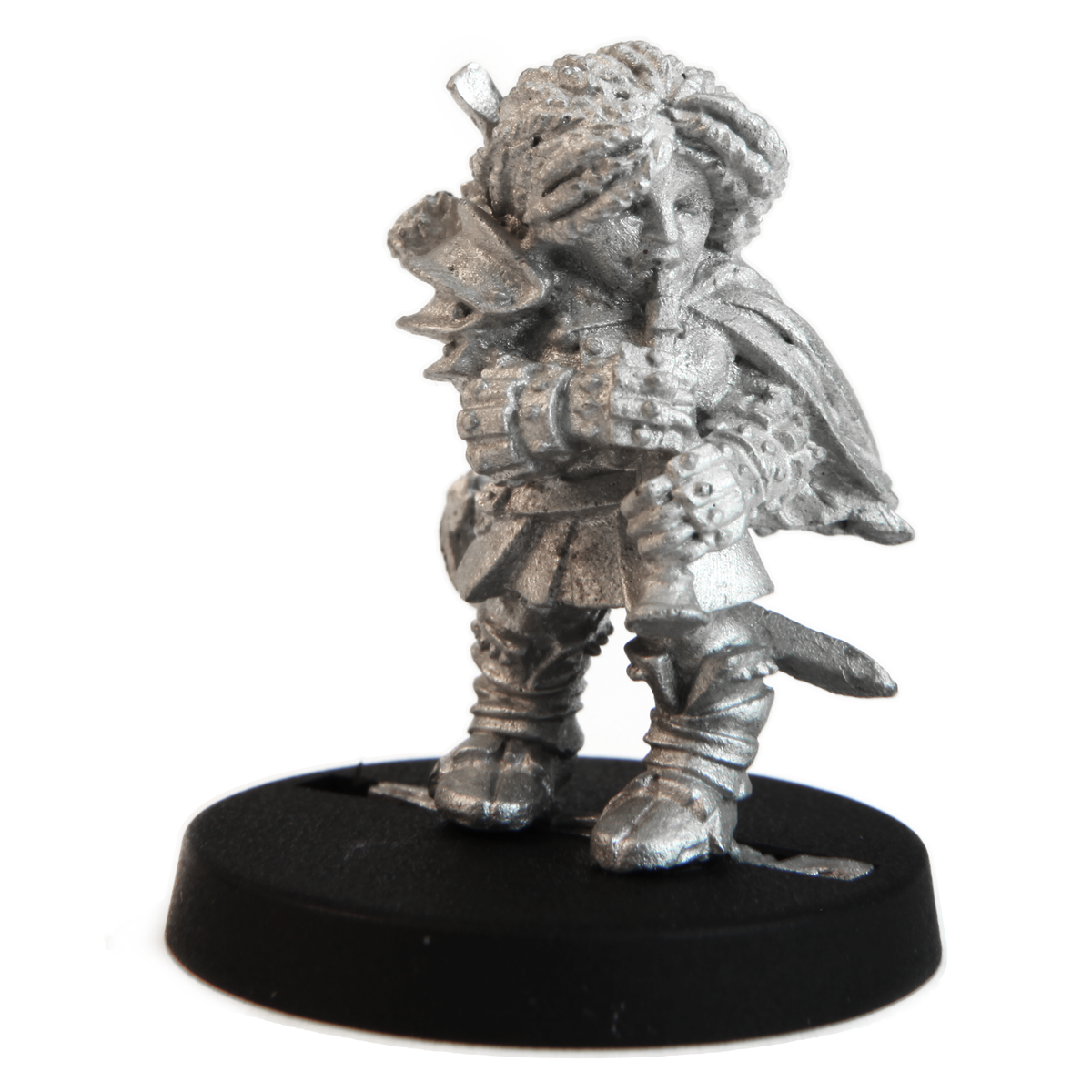 Unpainted pewter Dwarven Bard miniature, 25mm tall