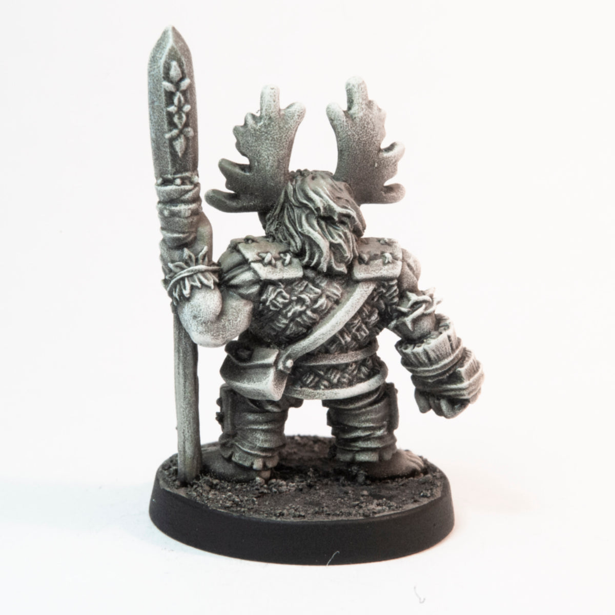 Primed pewter Dwarven Druid miniature, 38mm tall, another view