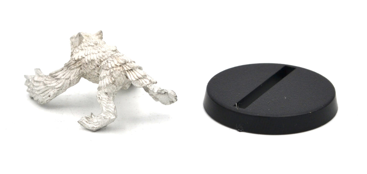 Unpainted pewter Owlverine miniature, 27mm long, another view