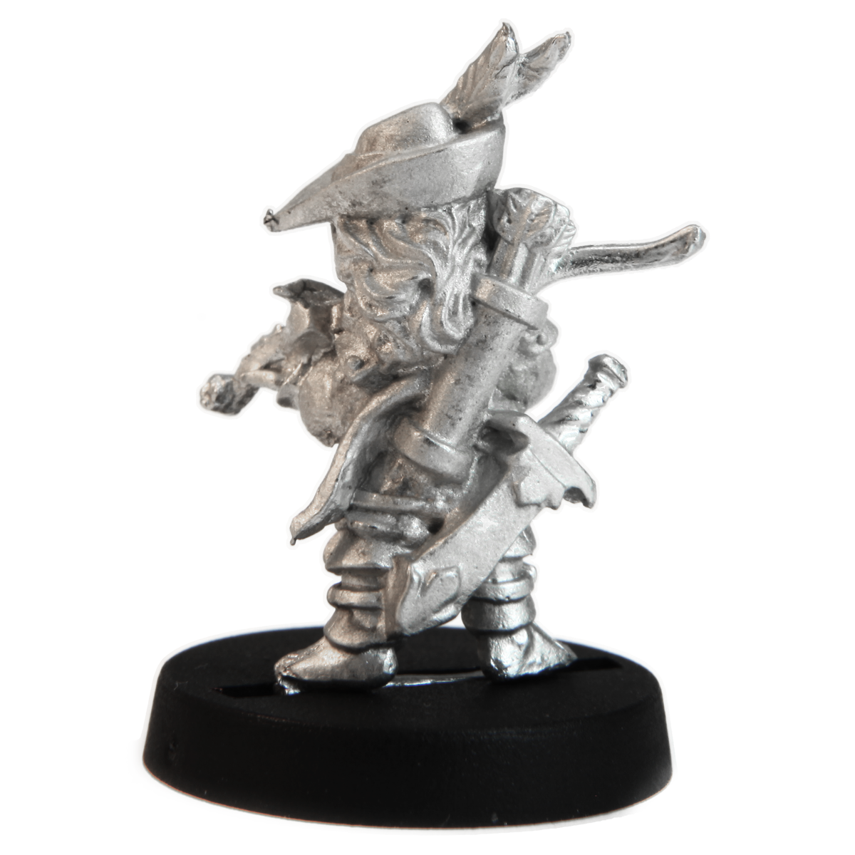 Unpainted pewter Halfling Bard miniature, 25mm tall, another view