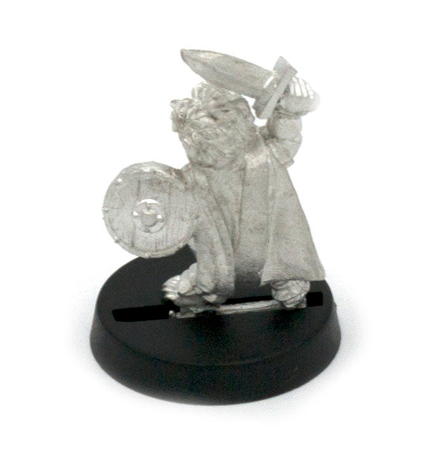 Unpainted pewter Halfling Soldier Cheering miniature, 28mm tall, another view