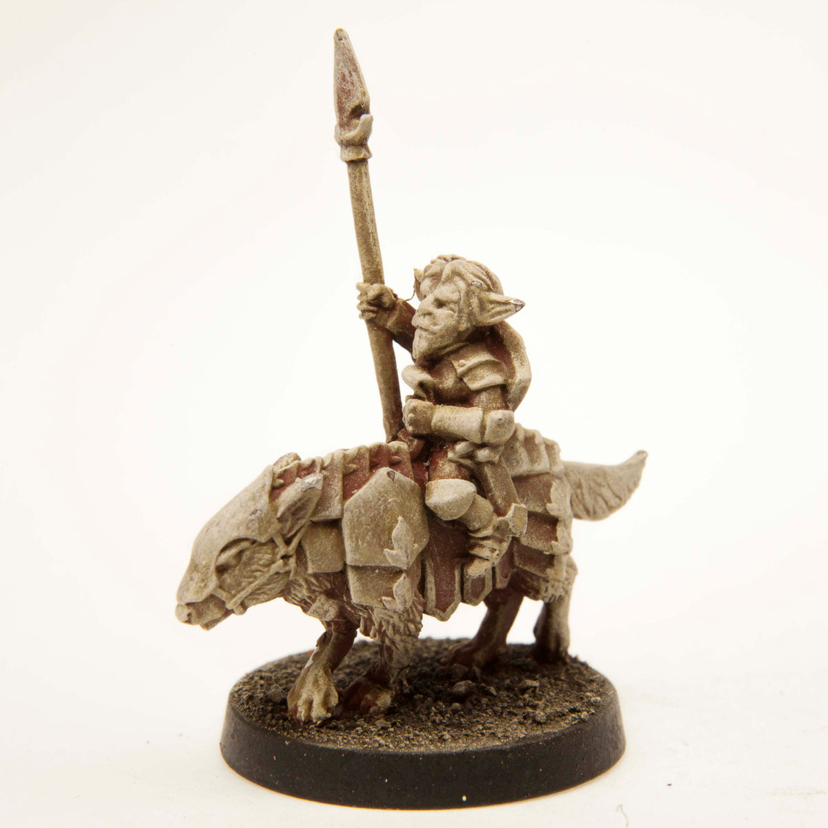 Primed pewter Gnome Knight Mounted miniature, 38mm tall
