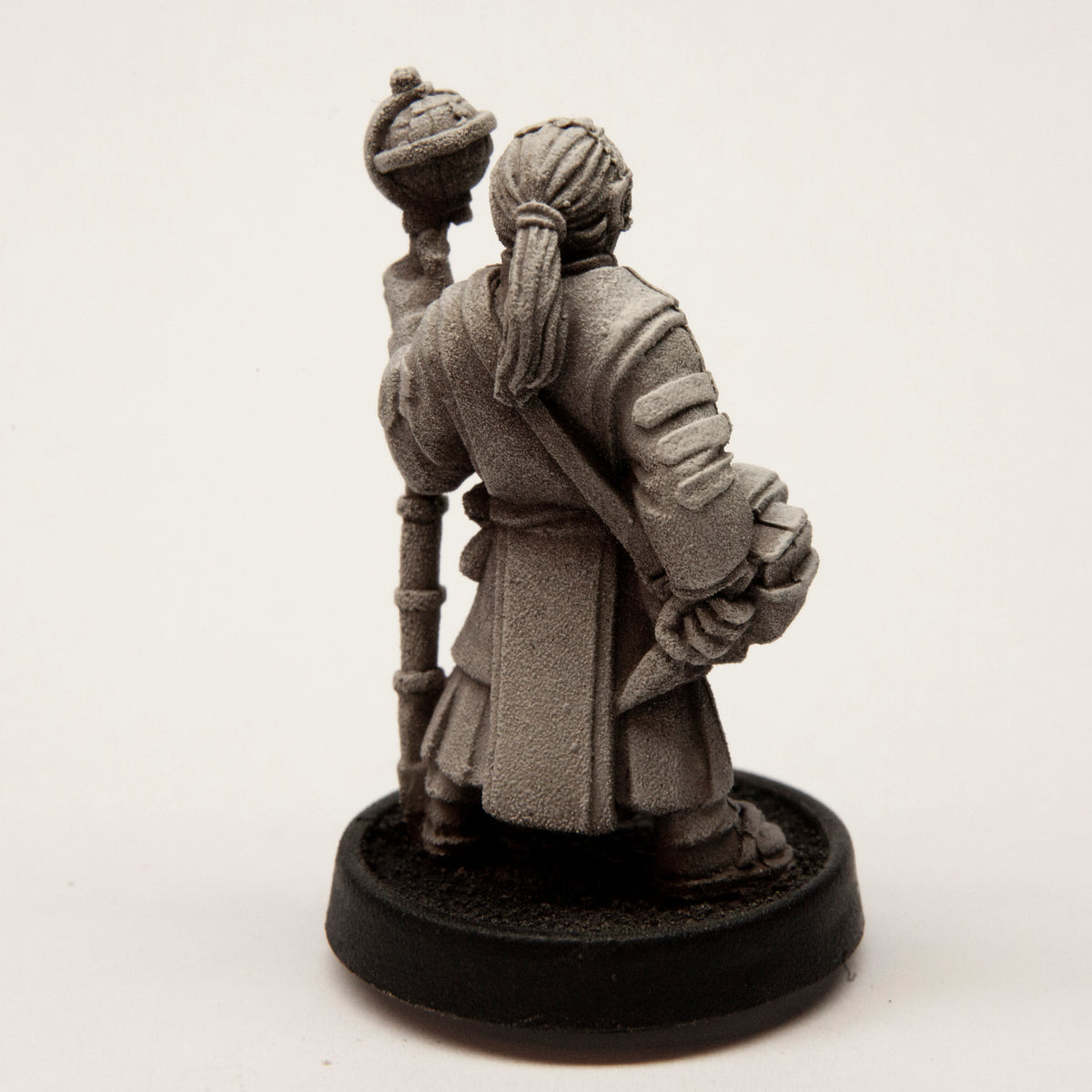 Primed pewter Human Lore-Master Male miniature, 33mm tall, another view
