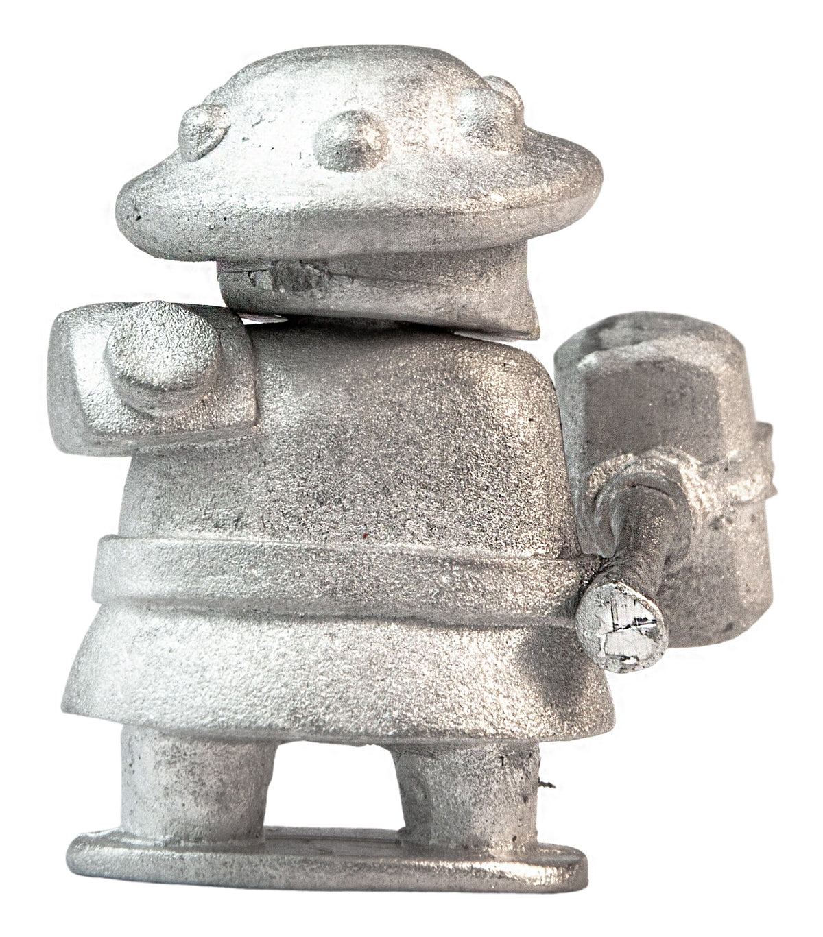 Unpainted pewter Mushroom Warrior with Hammer miniature, 31mm tall, another view