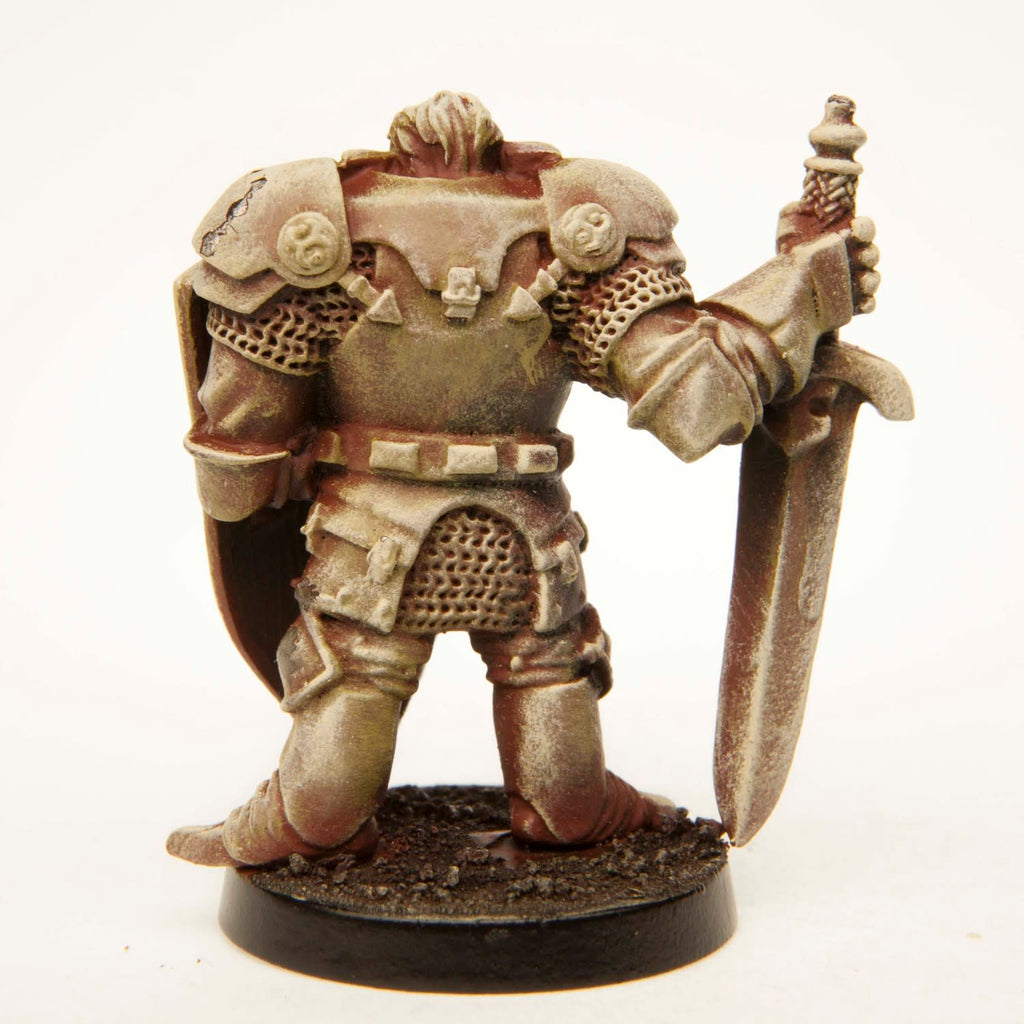 Primed pewter Half-Orc Warrior miniature, 35mm tall, another view