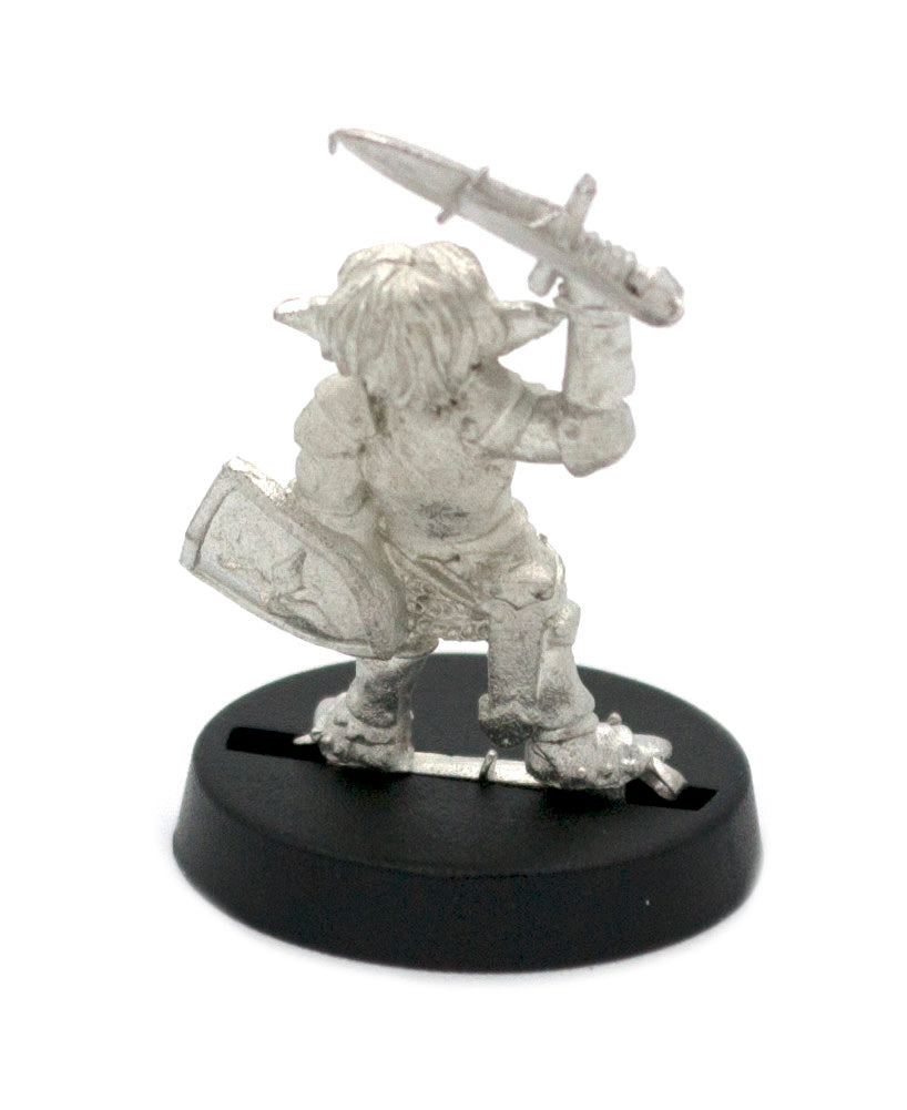 Unpainted pewter Gnome Knight on Foot miniature, 25mm tall, another view