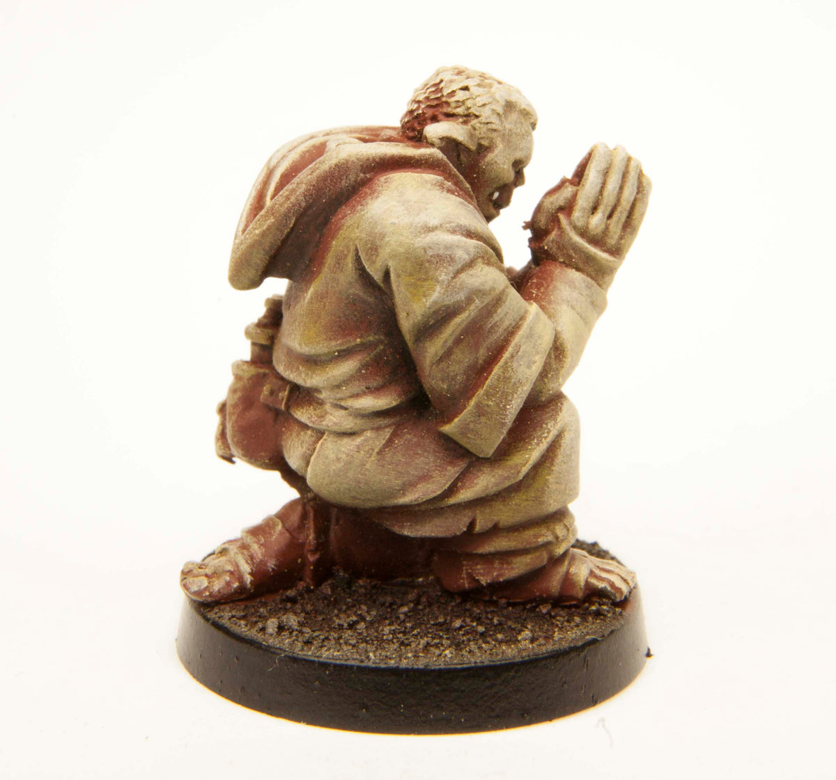 Primed pewter Half-Orc Cleric miniature, 25mm tall, another view