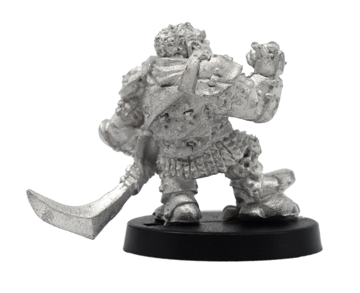 Unpainted pewter Dwarven Warlord miniature, 24mm tall, another view