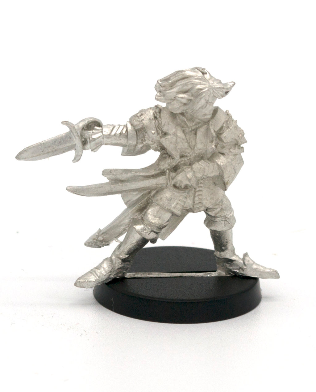 Unpainted pewter Half-Orc Spellblade miniature, 32mm tall