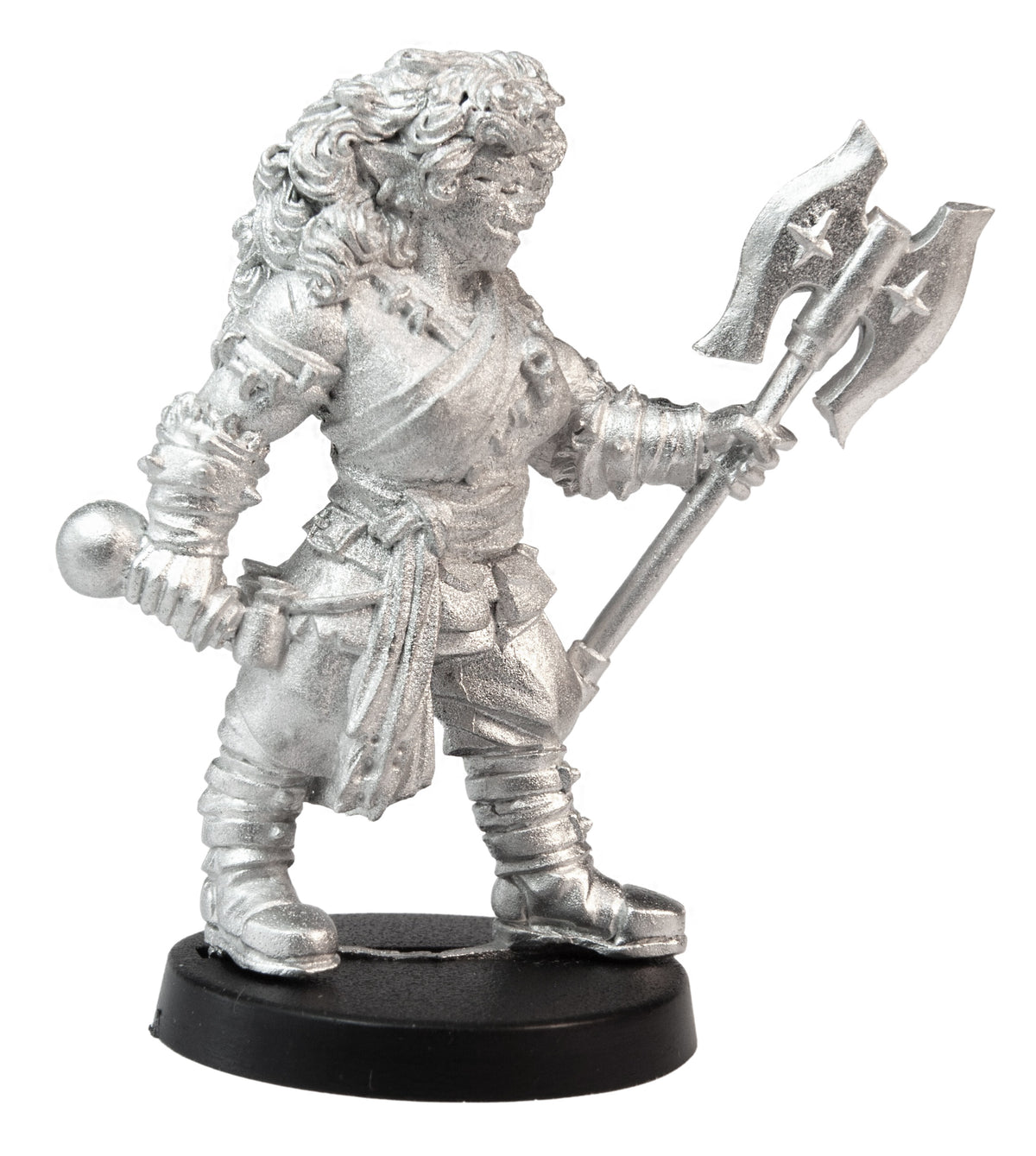 Unpainted pewter Female Orc Cleric miniature, 44mm tall