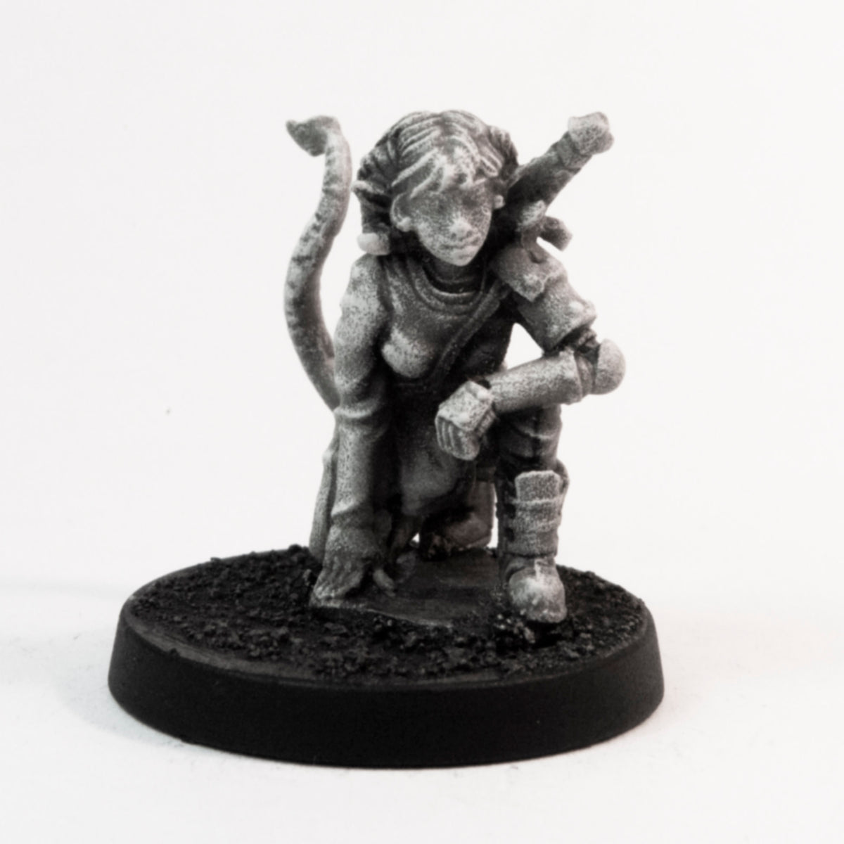 Primed pewter Tiefling Fighter miniature, 22mm tall