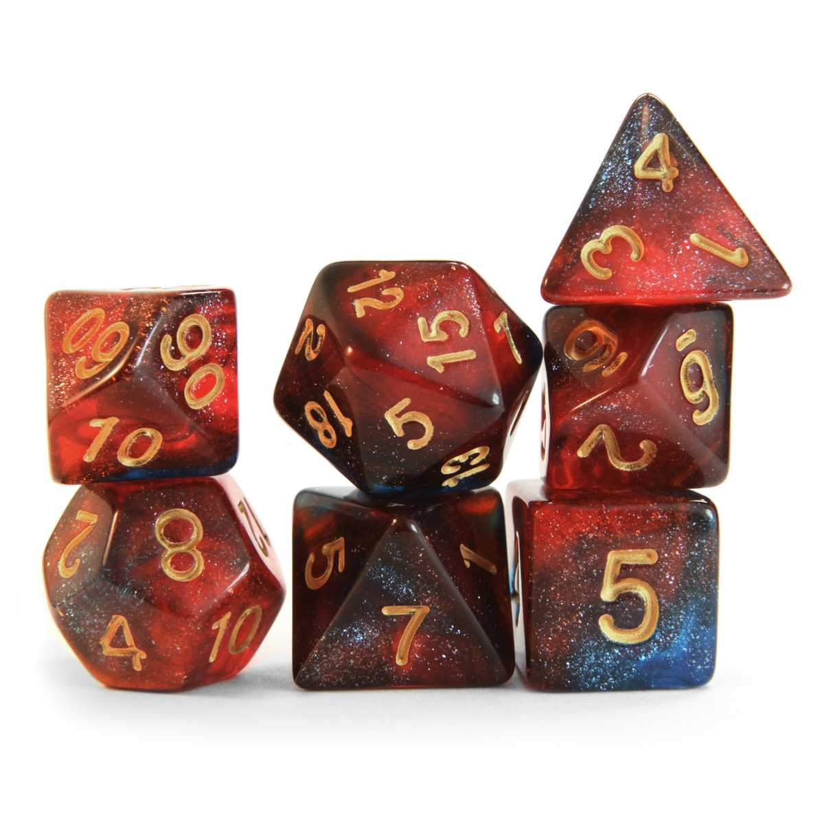 Level 1 Rogue Dice Set Polyhedral Dice (7pcs) Red and Blue Glitter Sparkle Mixed