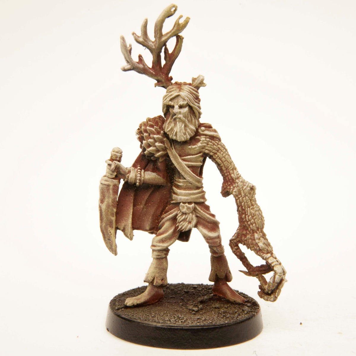 Primed pewter Elf Druid miniature, 45mm tall