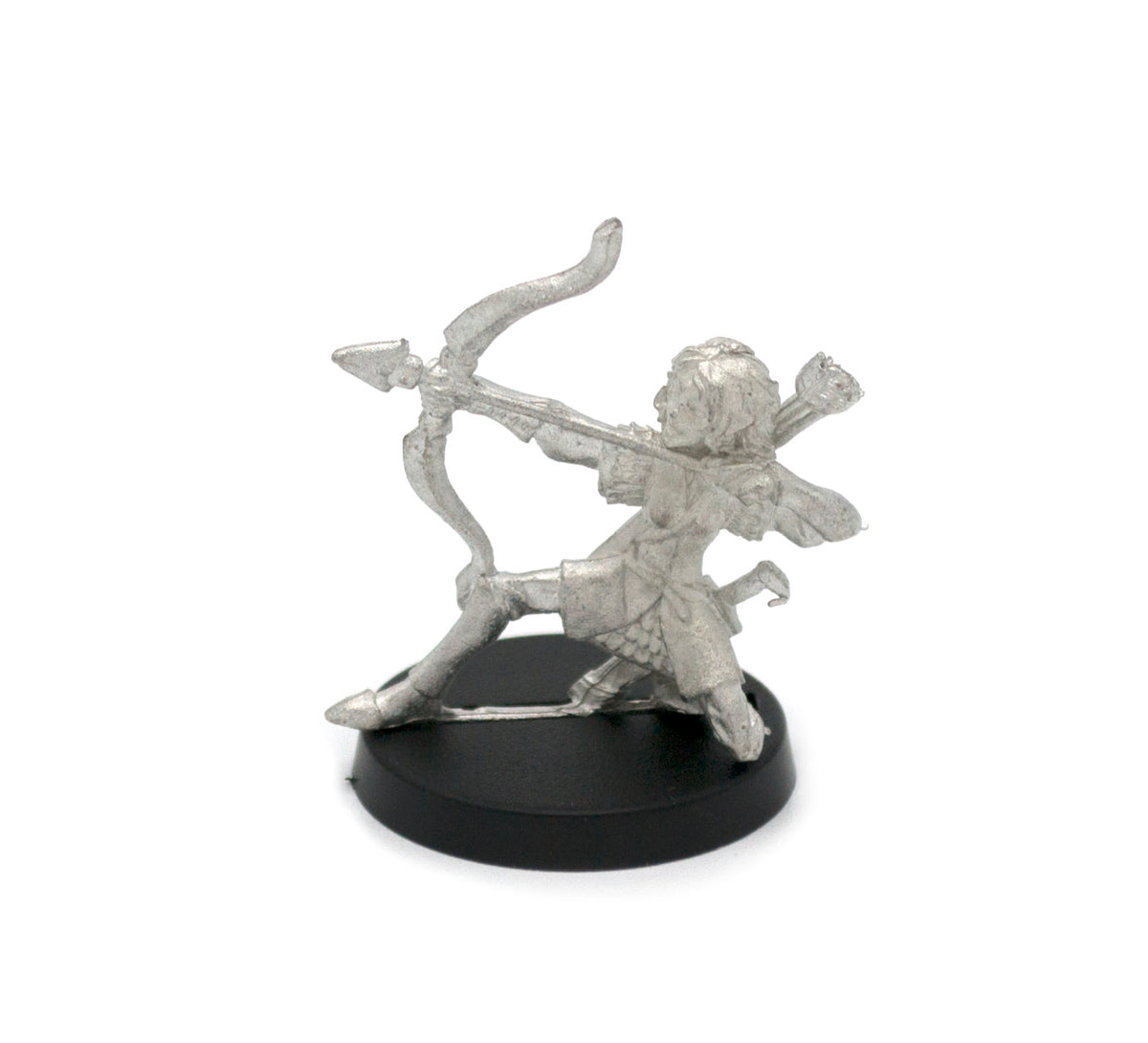 Unpainted pewter Elf Archer miniature, 32mm tall