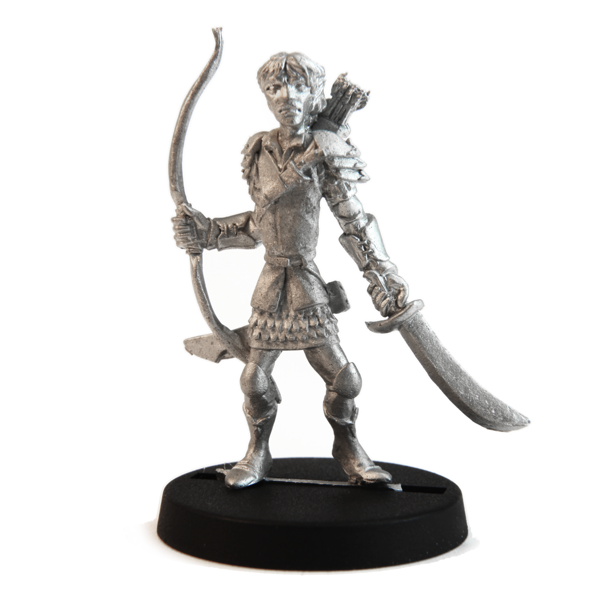 Unpainted pewter Elf Ranger miniature, 32mm tall