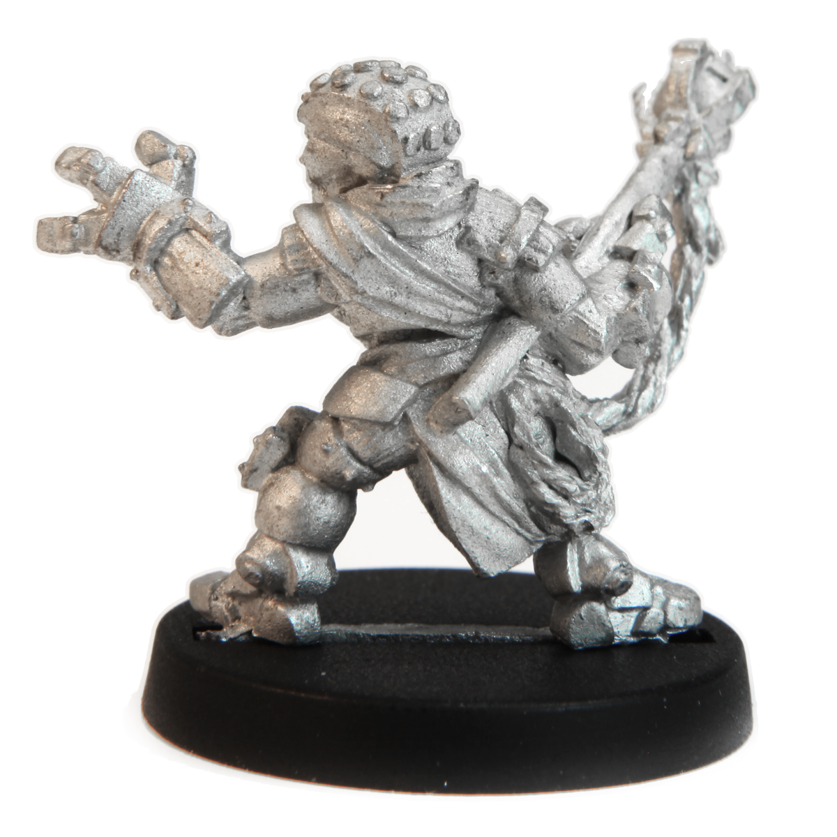 Unpainted pewter Dwarven Automage miniature, 23mm tall, another view