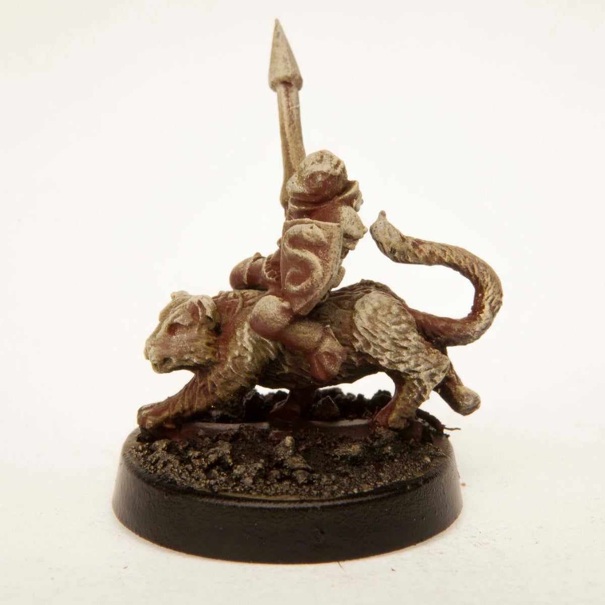Primed pewter Grippli Knight Mounted on Cat miniature, 24mm tall