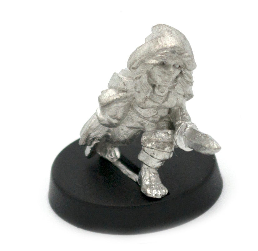 Unpainted pewter Halfling Rogue miniature, 19mm tall, another view