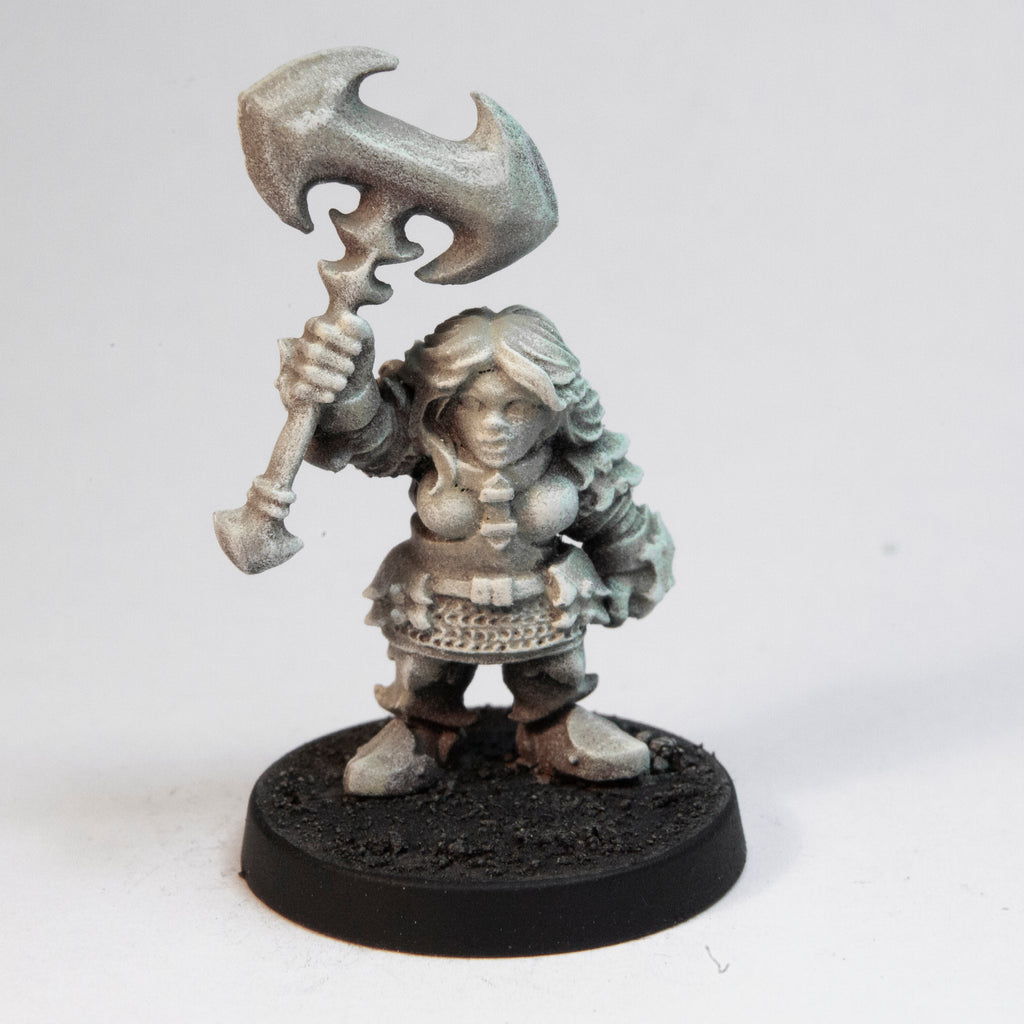 Primed pewter Dwarven Shieldbreaker miniature, 37mm tall