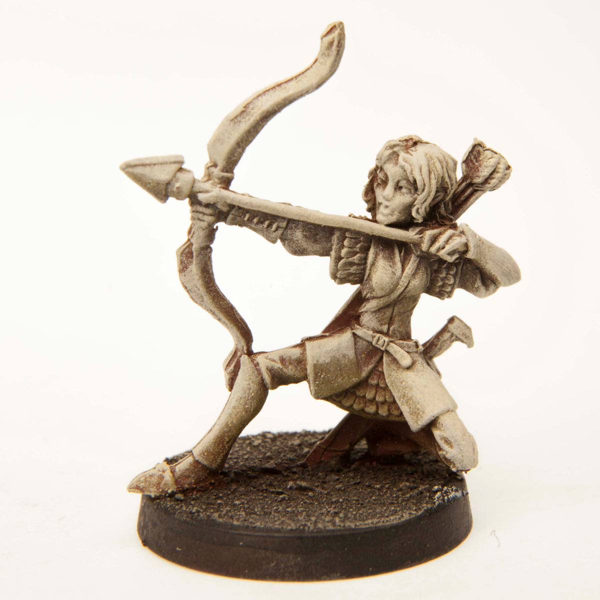 Primed pewter Elf Archer miniature, 32mm tall