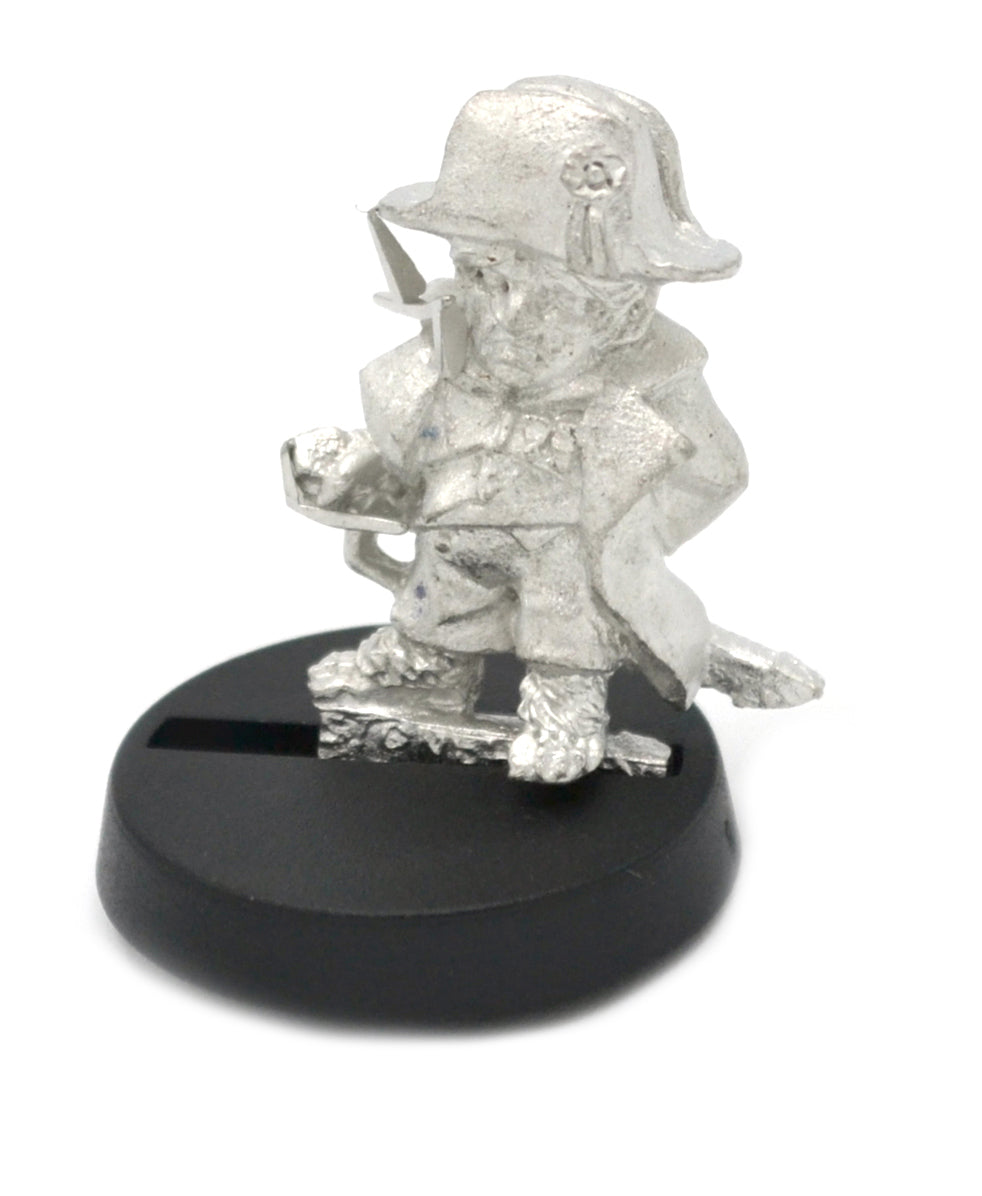 Unpainted pewter Halfling General miniature, 20mm tall, another view