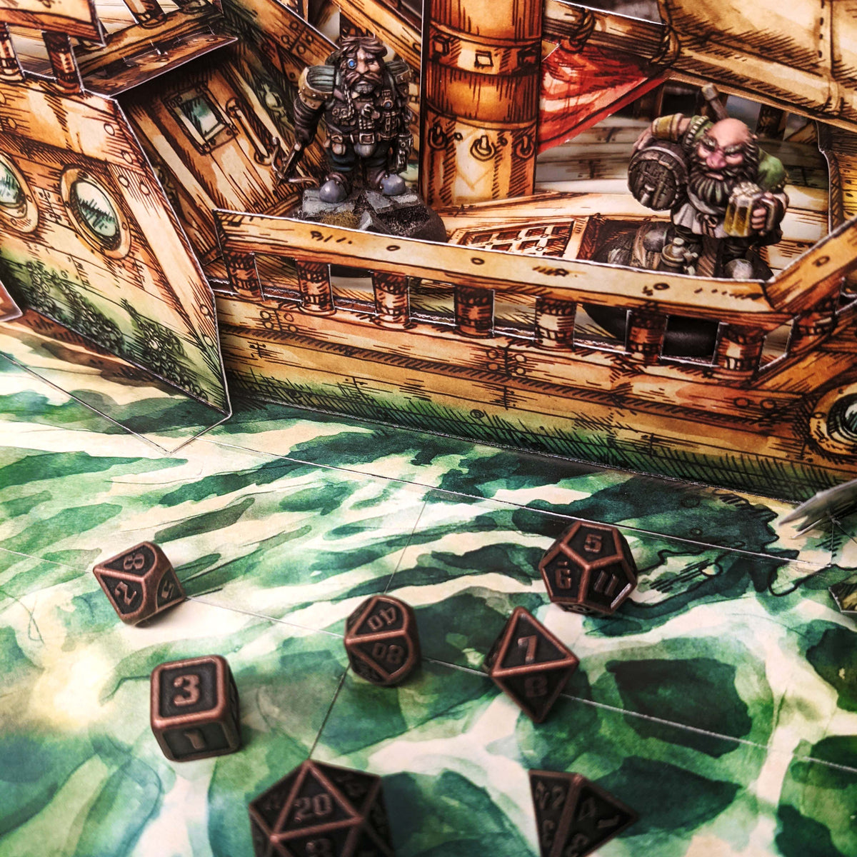 Level 5 Gnome Artificer Dice Set Polyhedral Dice (7pcs) Metal Bronze Mini Sized, another view
