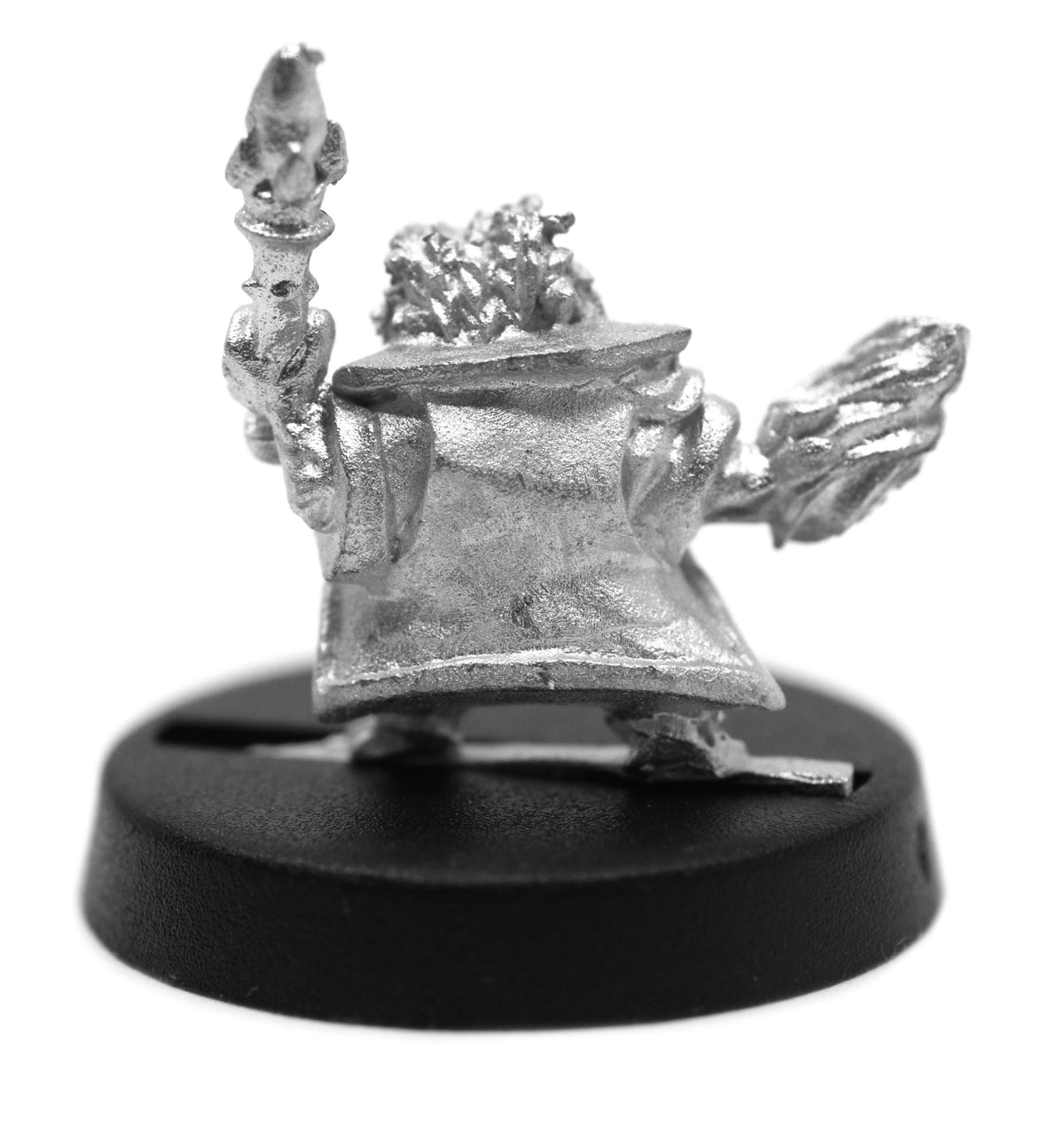 Unpainted pewter Male Grippli Mage miniature, 17mm tall, another view