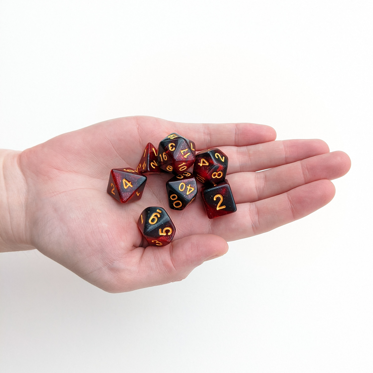 Level 1 Fighter Dice Set Polyhedral Dice (7pcs) Red and Black Glitter Sparkle Mixed, another view