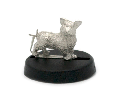 Unpainted pewter Corgi miniature, 11mm tall