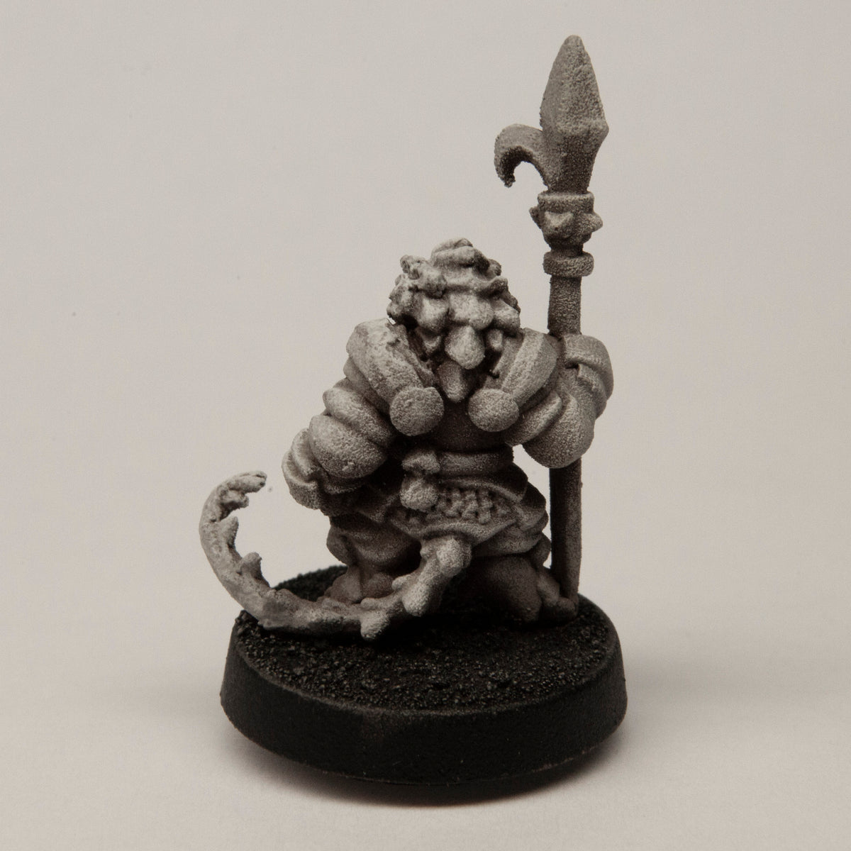 Primed pewter Male Kobold Warrior miniature, 30mm tall, another view