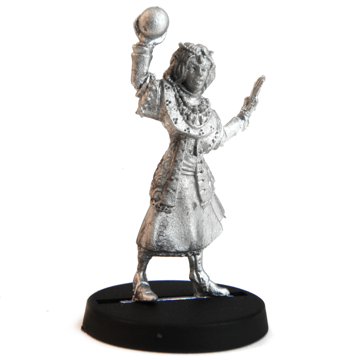 Unpainted pewter Elf Fortune Teller miniature, 39mm tall