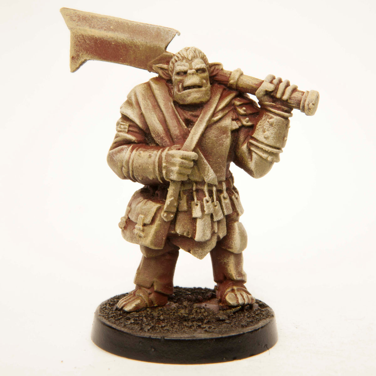 Primed pewter Half-Orc Fighter miniature, 40mm tall