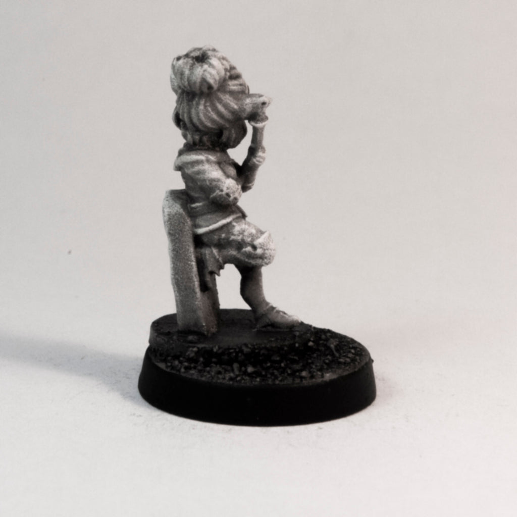 Primed pewter Gnome Rogue miniature, 24mm tall, another view