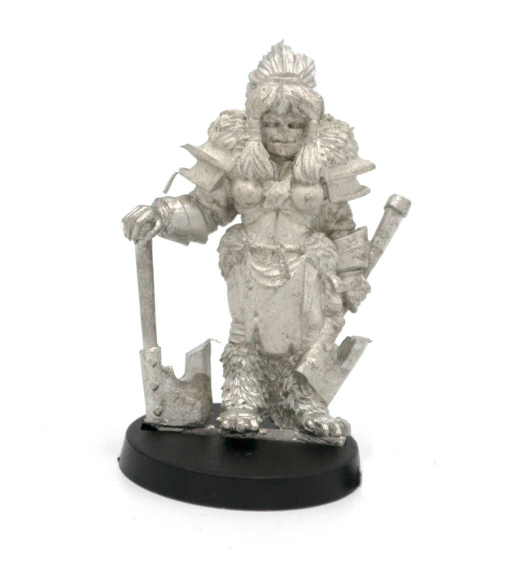 Unpainted pewter Half-Orc Barbarian miniature, 39mm tall