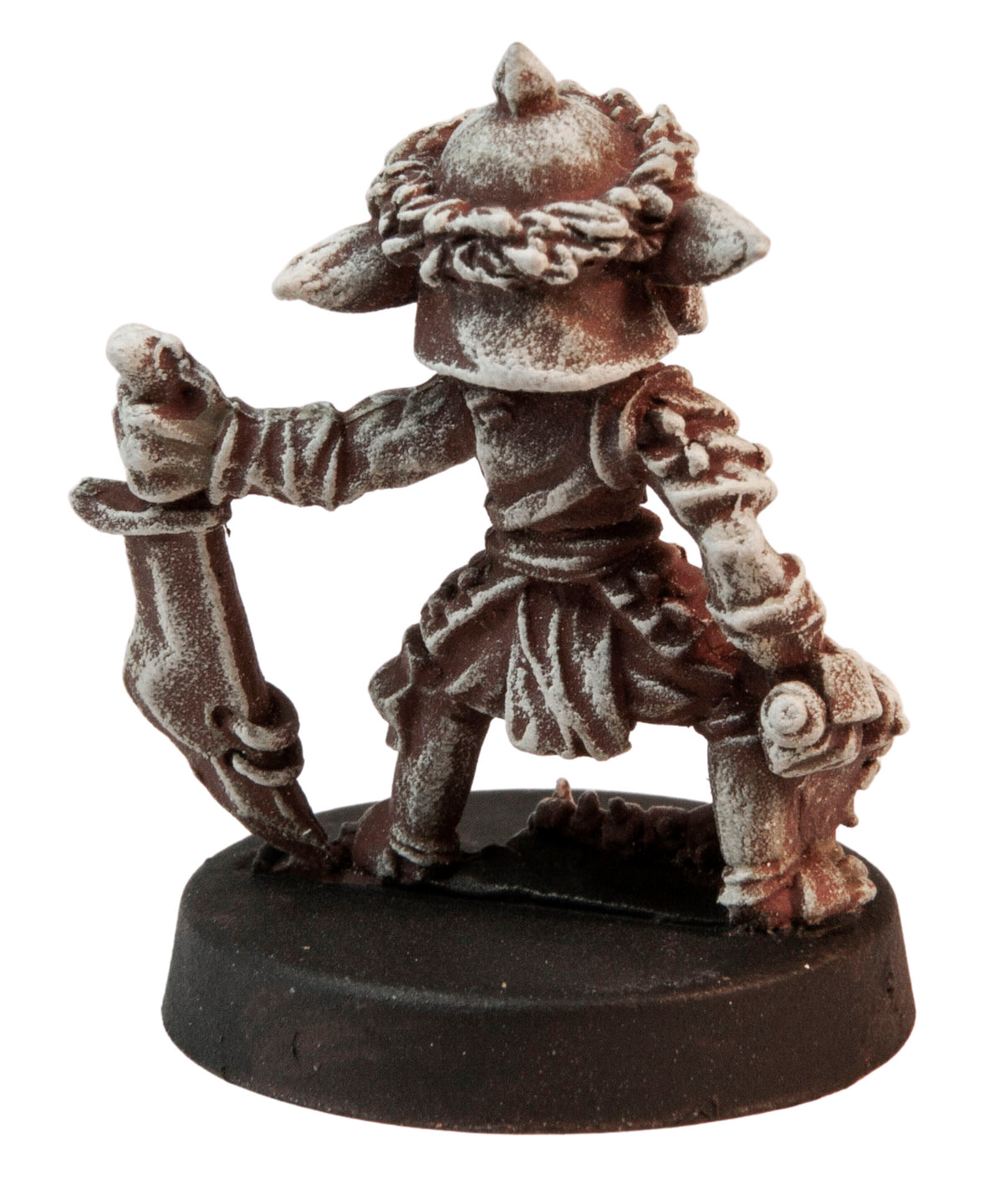 Primed pewter Male Goblin Taskmaster miniature, 26mm tall, another view