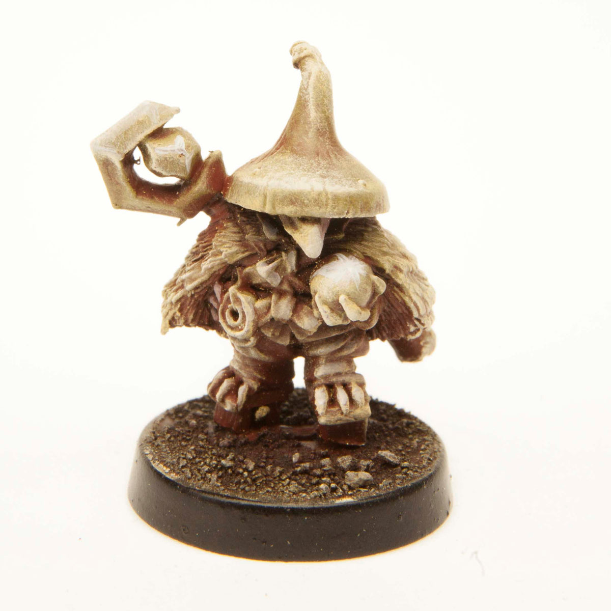 Primed pewter Tengu Mage miniature, 25mm tall