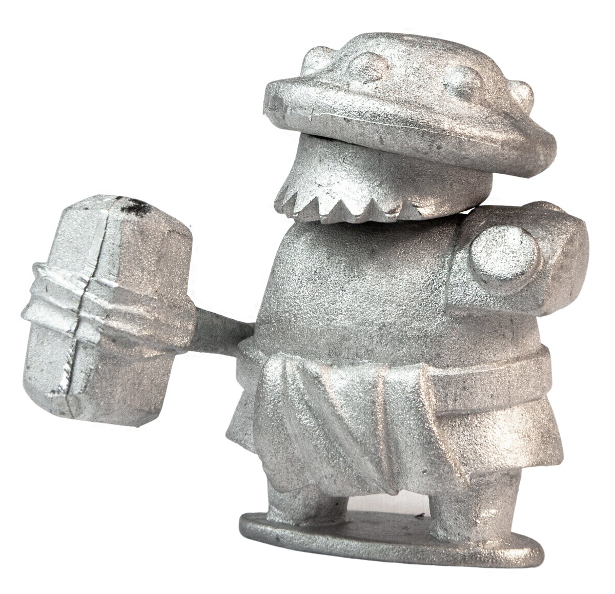 Unpainted pewter Mushroom Warrior with Hammer miniature, 31mm tall