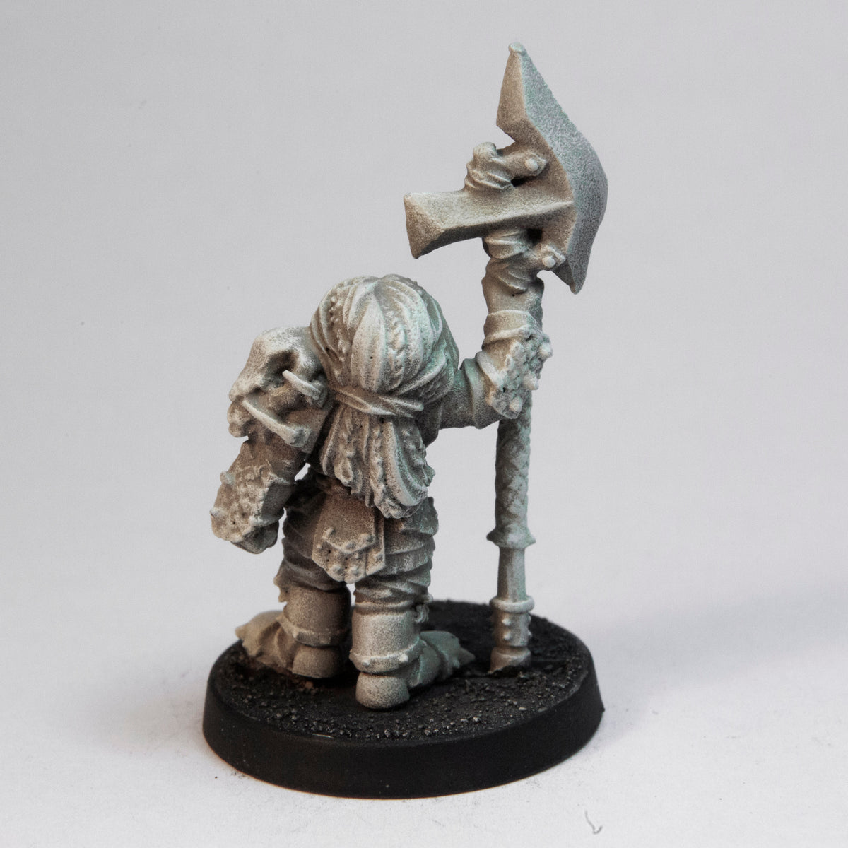 Primed pewter Dwarven Barbarian miniature, 39mm tall, another view